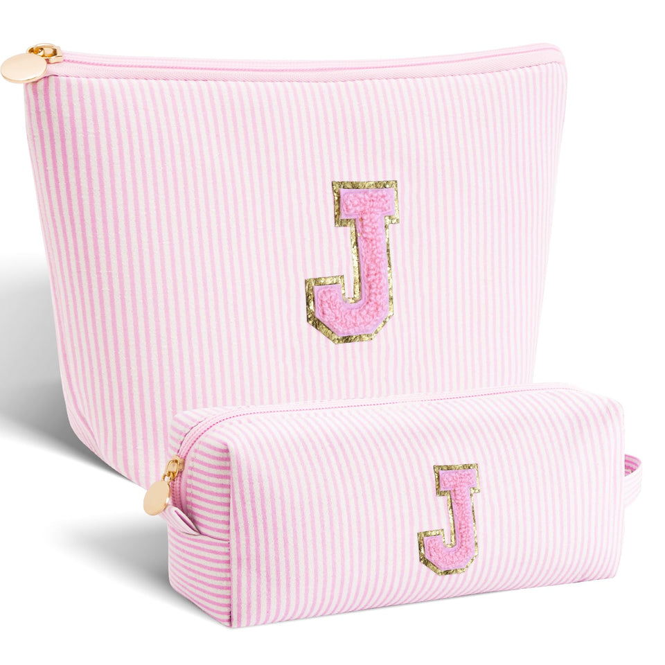 Btffitting monogrammed cosmetic bag in pink, front view for stylish daily storage