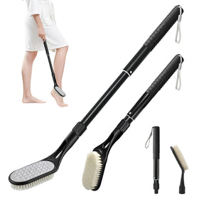 BTideas long-handle foot scrubber with 26-inch reach for easy shower cleaning.