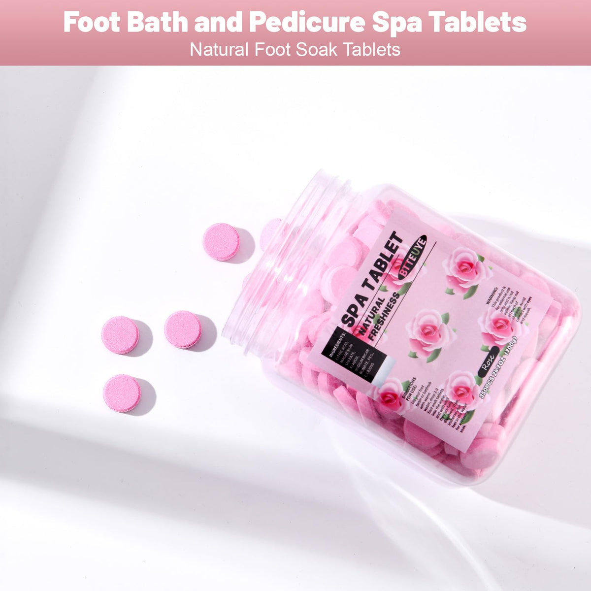 BTTEUYE tablets dissolving in water to start a refreshing foot soak.