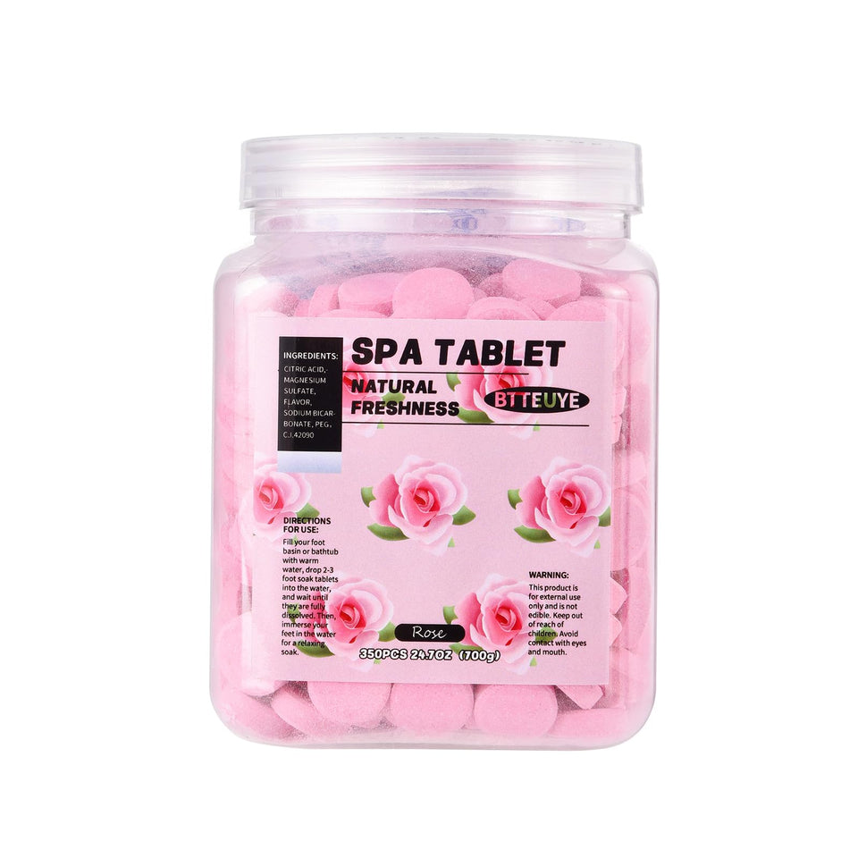 BTTEUYE spa foot bath tablets packaging shown for at-home pedicure setup.