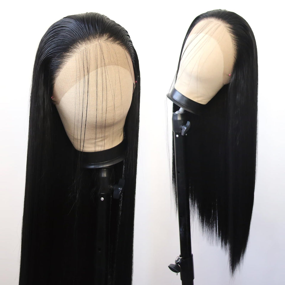 BTWTRY black lace-front wig with long straight jet black for daily styling