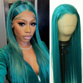 BTWTRY Emerald green lace front wig cap-front view showing secure fit and natural look