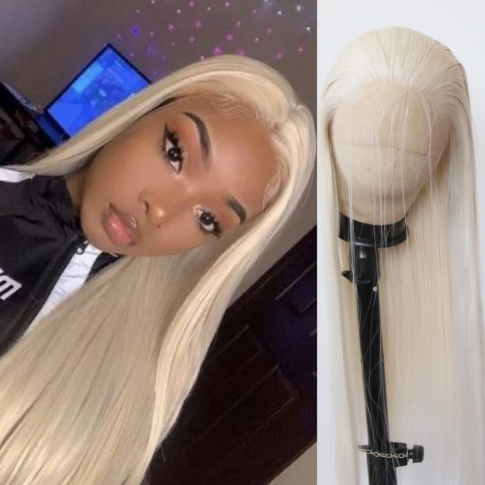 BTWTRY Platinum Blonde lace front wig with pre-plucked hairline for a natural look