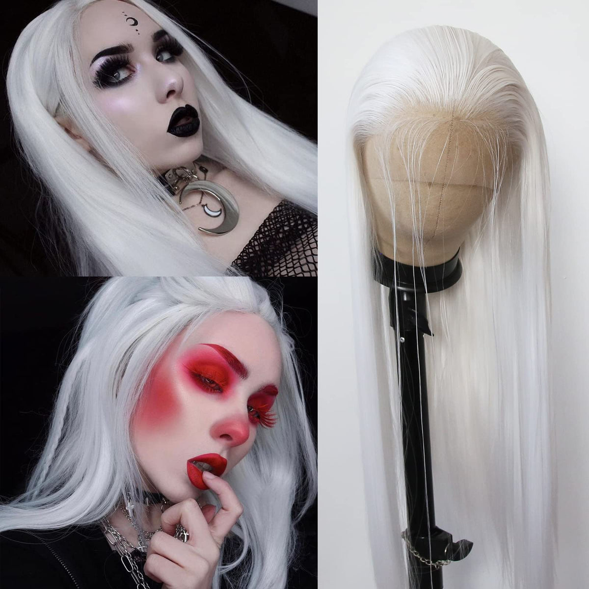 BTWTRY white lace-front wig with long straight platinum for elegant daily wear