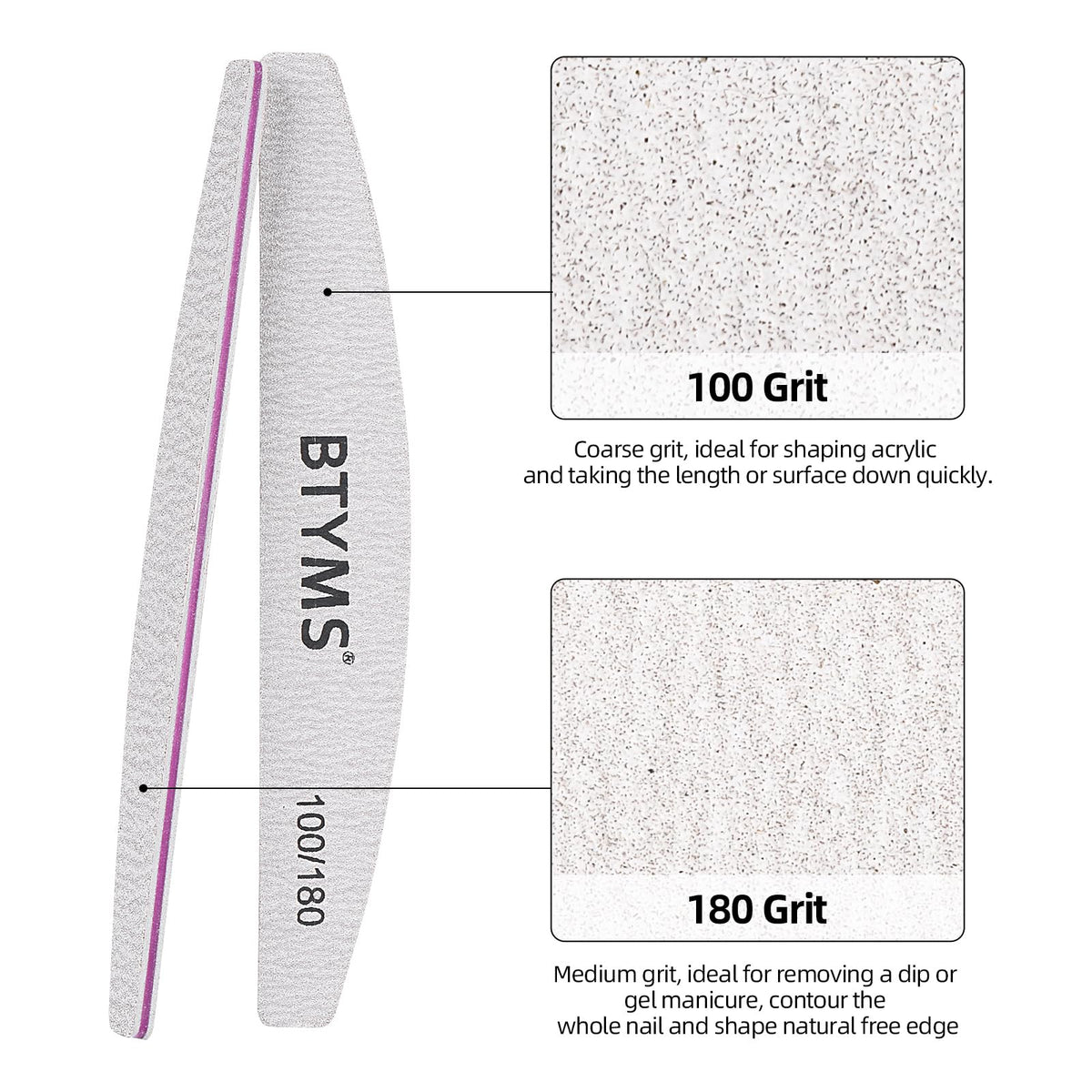 BTYMS fine 180-grit file for smoothing natural nails and edges.