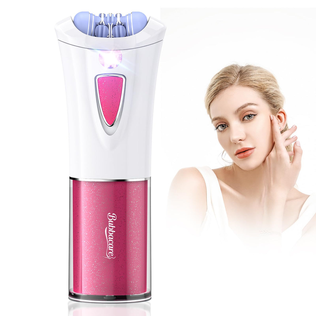 Bubbacare facial epilator face for precise facial hair removal and a smooth look.