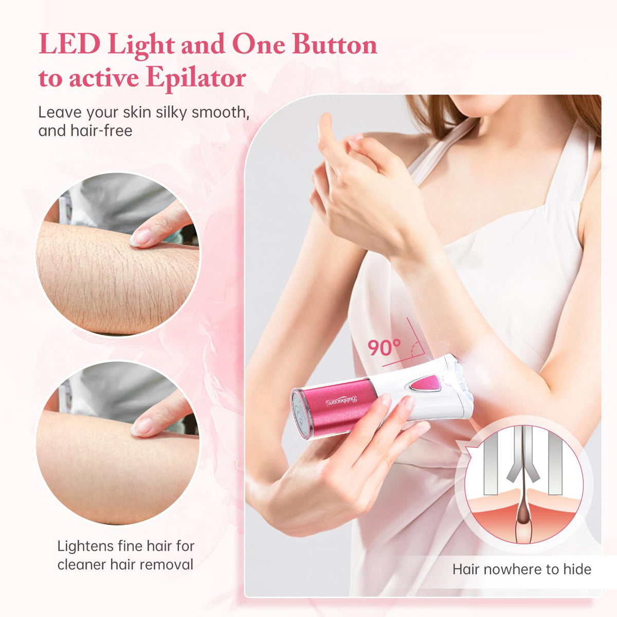 Bubbacare smooth glide epilator arms delivers gentle results on fine hairs.