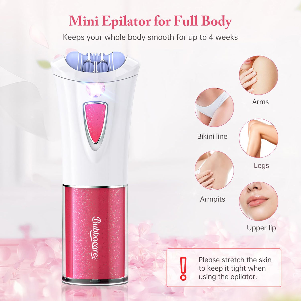 Bubbacare smooth glide epilator underarms for quick, comfortable hair removal.