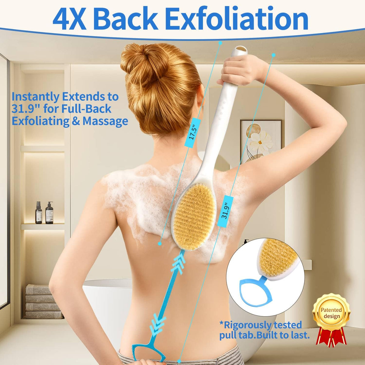 BUBBLEDANCE Back Scrubber showing non-slip ergonomic grip