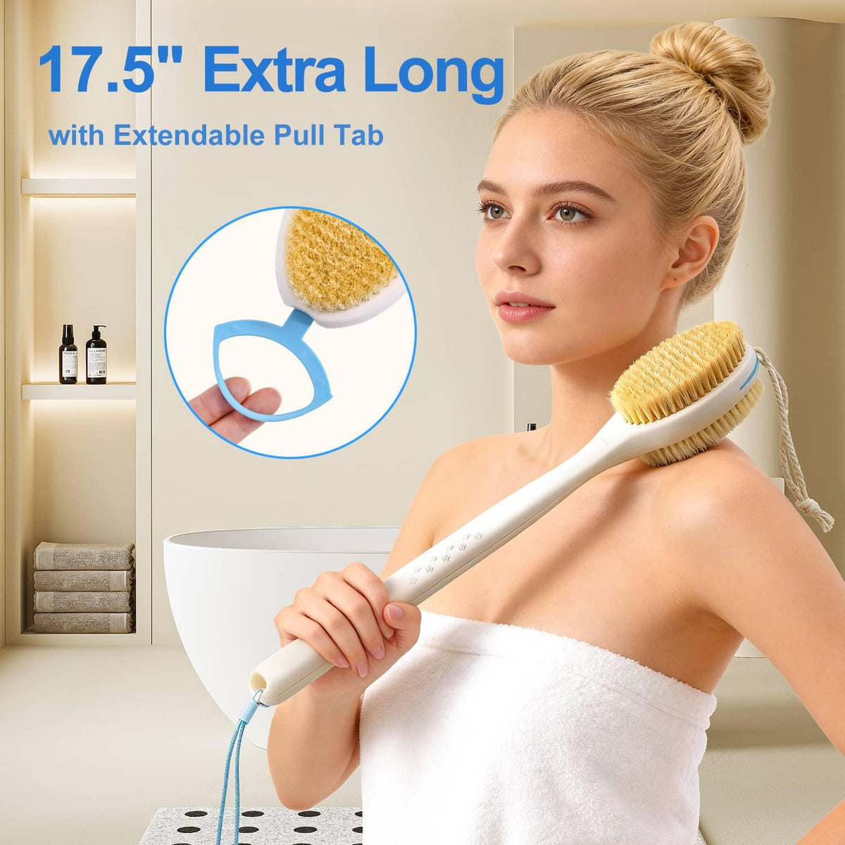 BUBBLEDANCE dual bristle soft side creates rich lather with gentle cleansing.