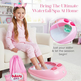 Bubbly Girlz waterfall foot spa toys set invites at-home spa fun