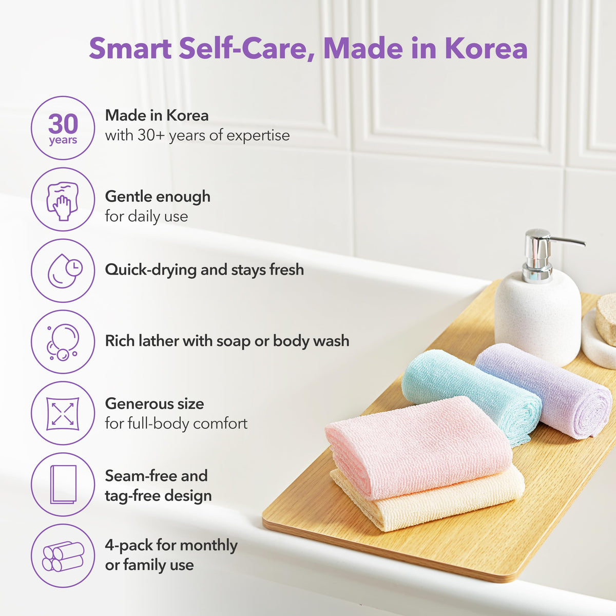 BubblyMe extended-length washcloth covers more skin for easier back cleansing