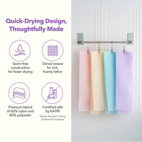 BubblyMe hygienic-alternative washcloth offers fresher exfoliation than traditional nets