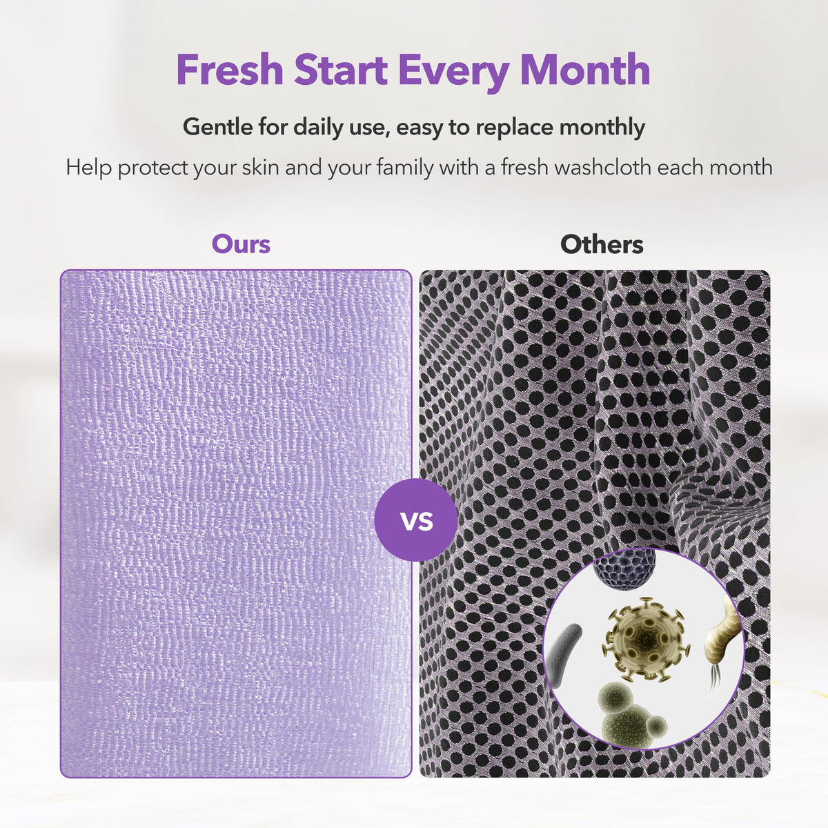 BubblyMe premium-texture washcloth provides a luxurious daily exfoliation experience
