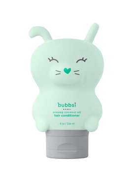 Bubbsi Creamy Coconut Oil Conditioner for Kids bottle front, gentle tear-free formula.