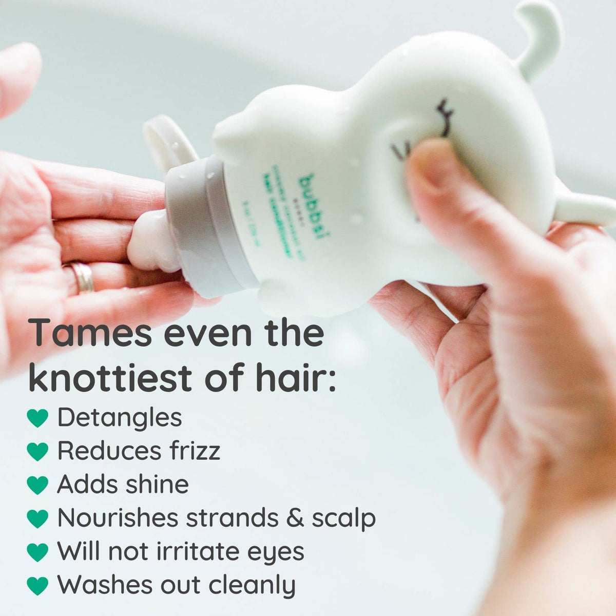 Bubbsi Coconut Oil Conditioner refillable 32oz bottle, eco-friendly option for families.