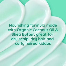 Bubbsi Kids Conditioner close-up showing detangling and curl definition.
