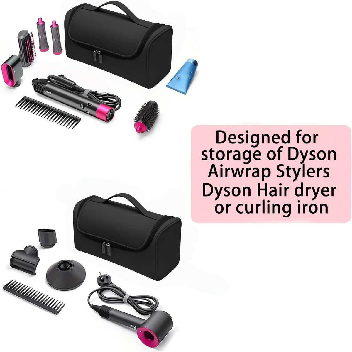BUBM Airwrap travel case with attachment slots for brushes and care items.
