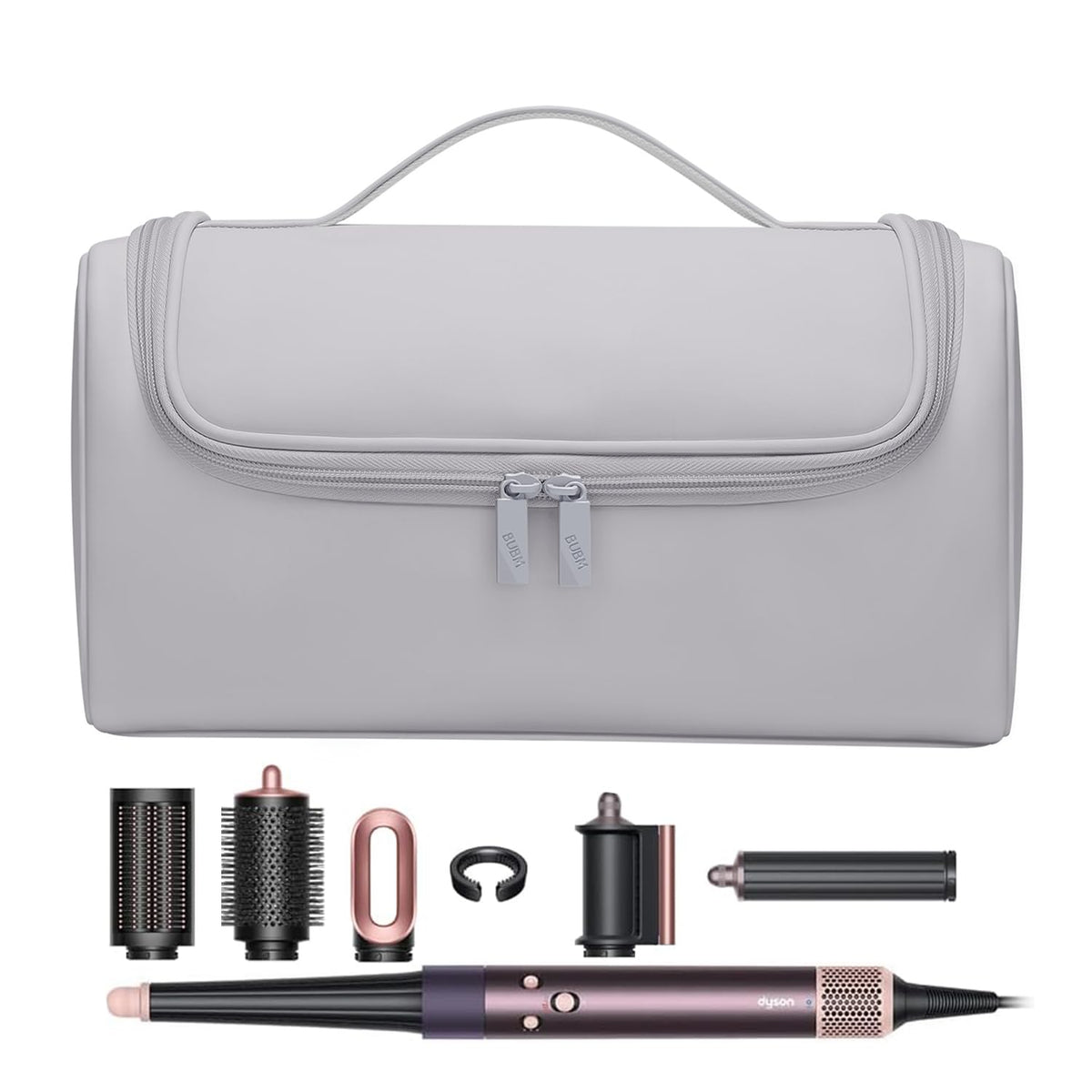 BUBM travel case exterior in gray with rugged zipper for protection.