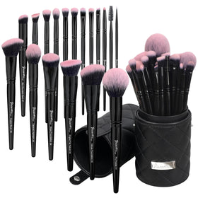 Bueart Design 18Pcs Pro Deluxe makeup brushes set in vibrant fuchsia and black for versatile looks