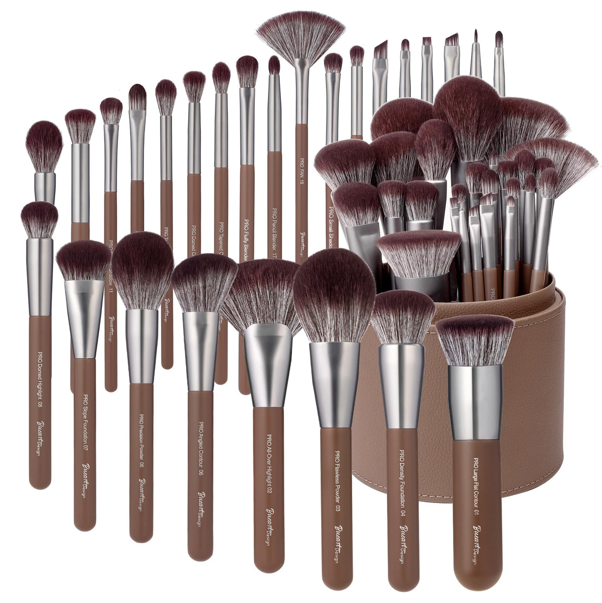 Bueart Design 26-piece brush set displayed with extra-large holder for organization.