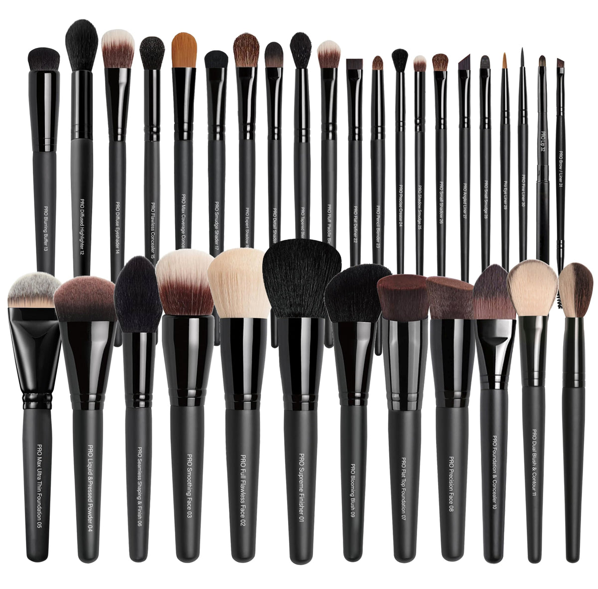 Bueart Design 32pcs professional makeup brush set for full-face application.
