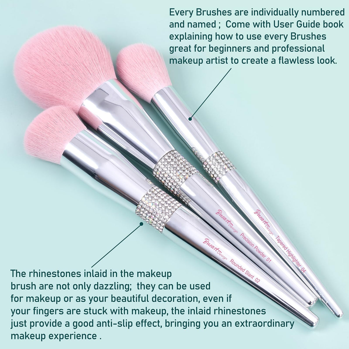 Bueart Design duo-ended liner brow brush with spoolie for quick grooming.
