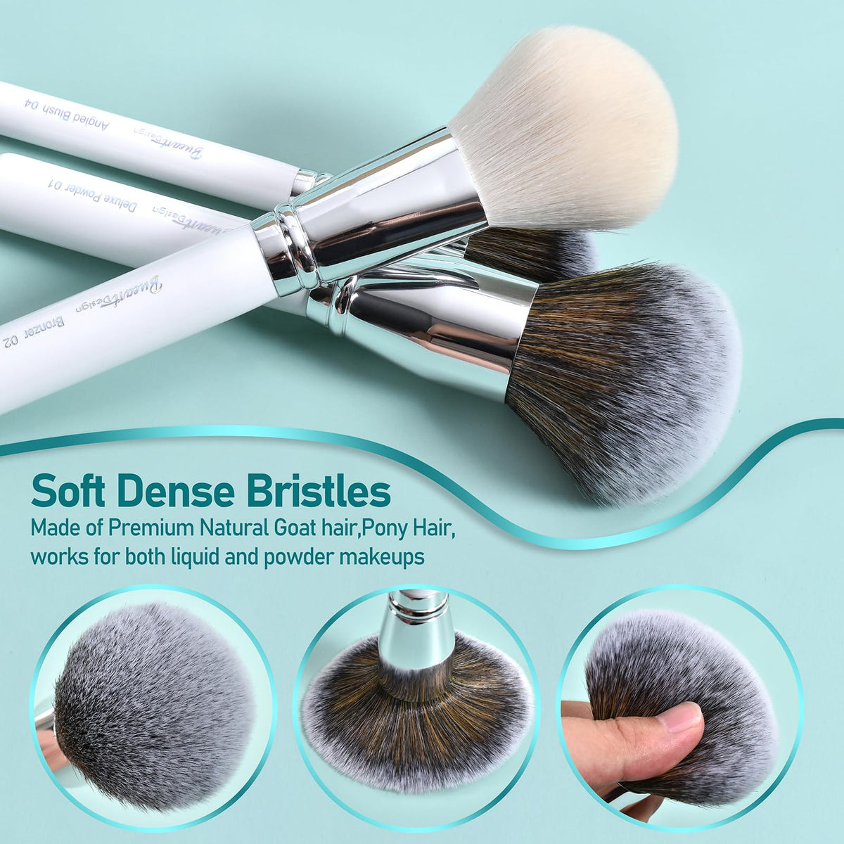 Bueart Design soft bristles blend powder and foundation smoothly.
