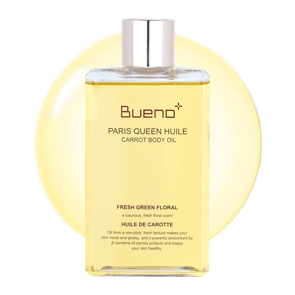 Bueno+ Paris Queen Carrot Oil bottle with fast-absorbing, non-greasy finish.