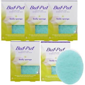 Buf-Puf body sponge close-up shows its soft texture for gentle cleansing.