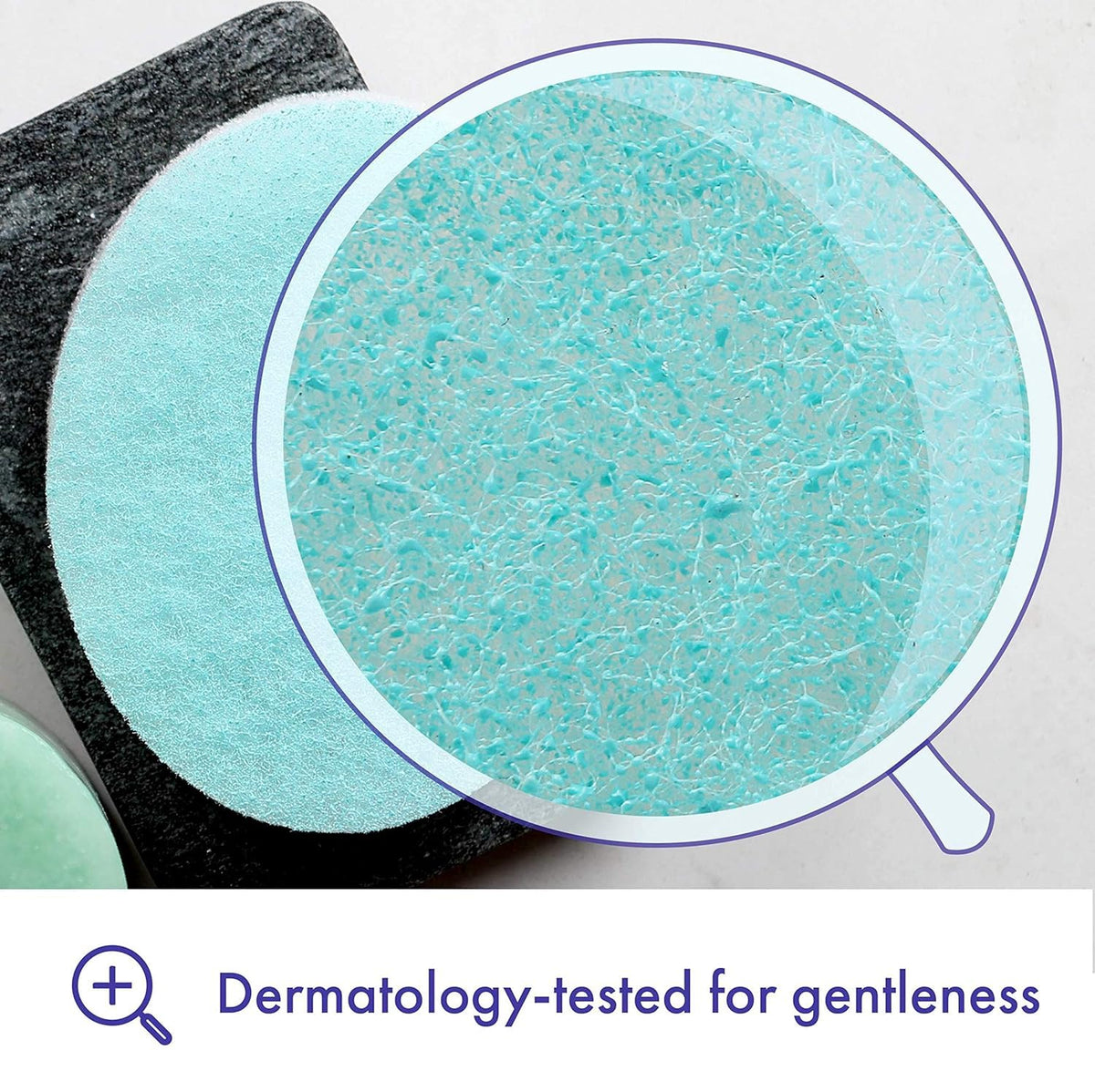 Buf-Puf exfoliating bubbles massage skin to remove dirt and oil.