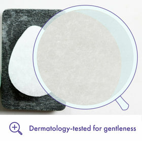 Buf-Puf in use demonstrates a gentle facial cleanse on the skin.