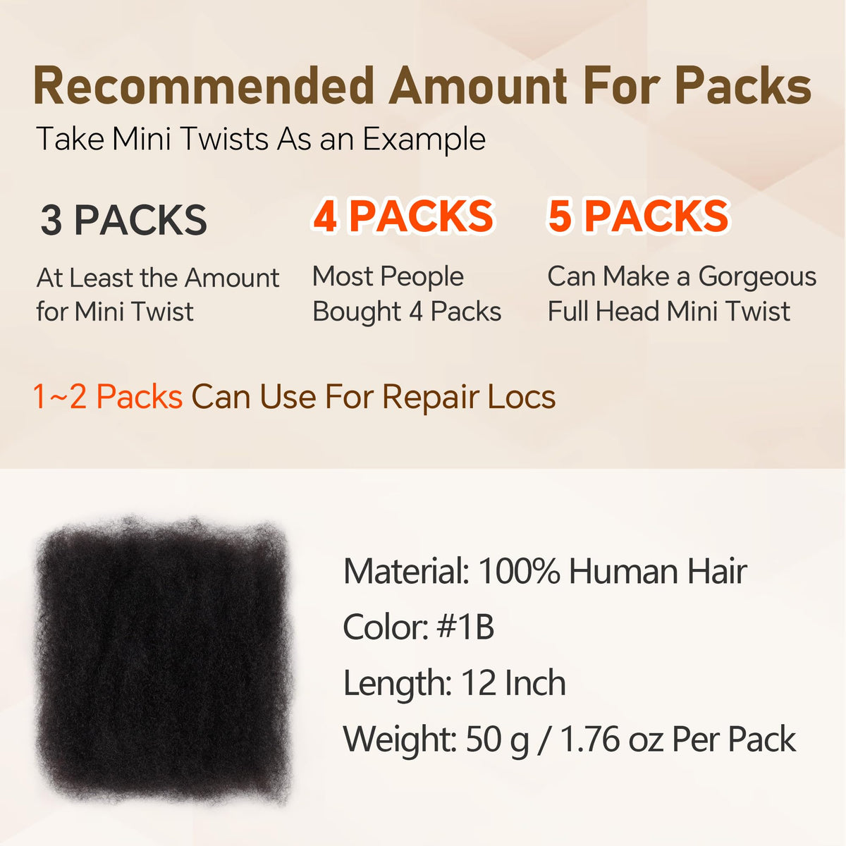 Builson Afro Kinky Bulk 50g packs for quick full-head setups.