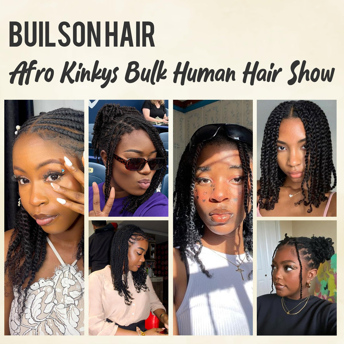 Builson Afro Kinky Bulk lightweight, skin-friendly hair for comfortable wear.