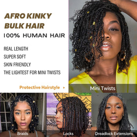 Builson Afro Kinky Bulk natural 1B shade with true-to-length softness.