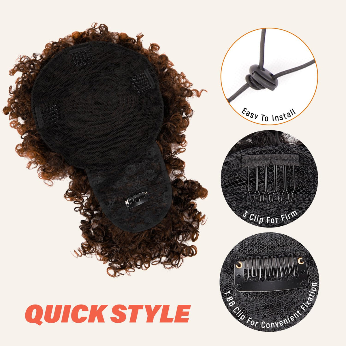 Builson afro puff kinky-curly extension shows texture for day-to-night wear.