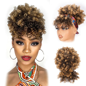Builson Drawstring Ponytail Afro Puff with bangs for natural daily styling