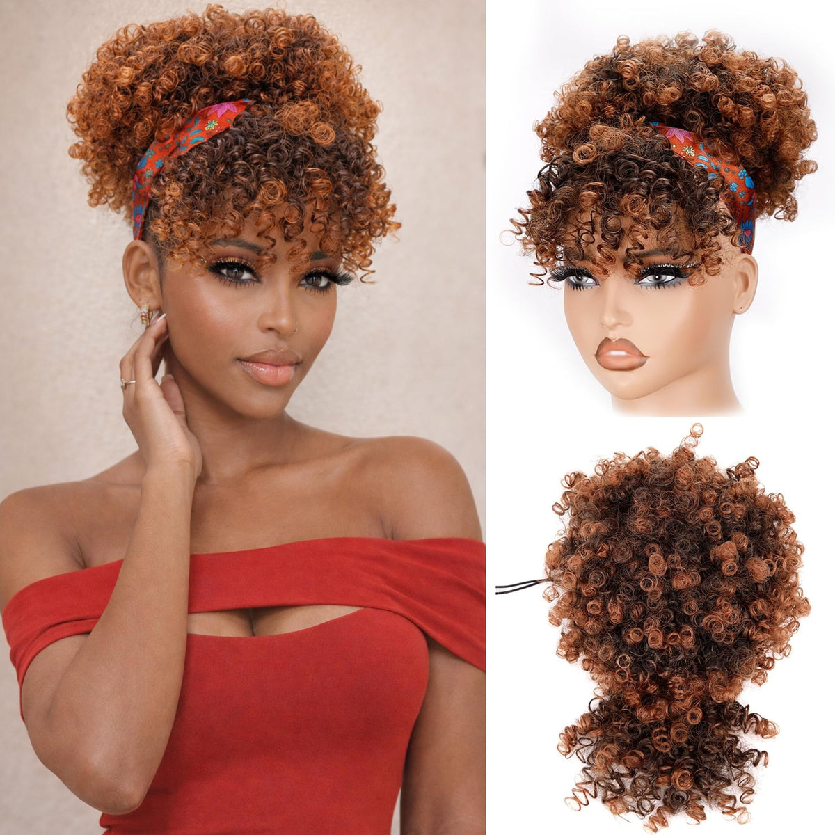 Builson drawstring ponytail Afro puff with bangs for a natural, quick daily look.