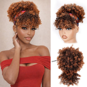 Builson drawstring ponytail Afro puff with bangs for a natural, quick daily look.