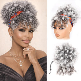 Builson drawstring ponytail afro puff grey for natural everyday look