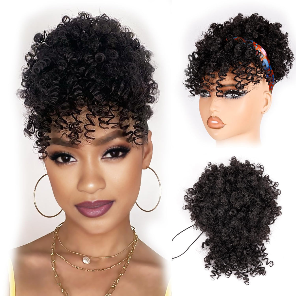 Builson drawstring ponytail with Afro puff offers natural, seamless styling for quick everyday looks.