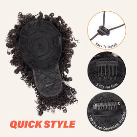 Builson drawstring ponytail bangs provide framing and balanced volume.