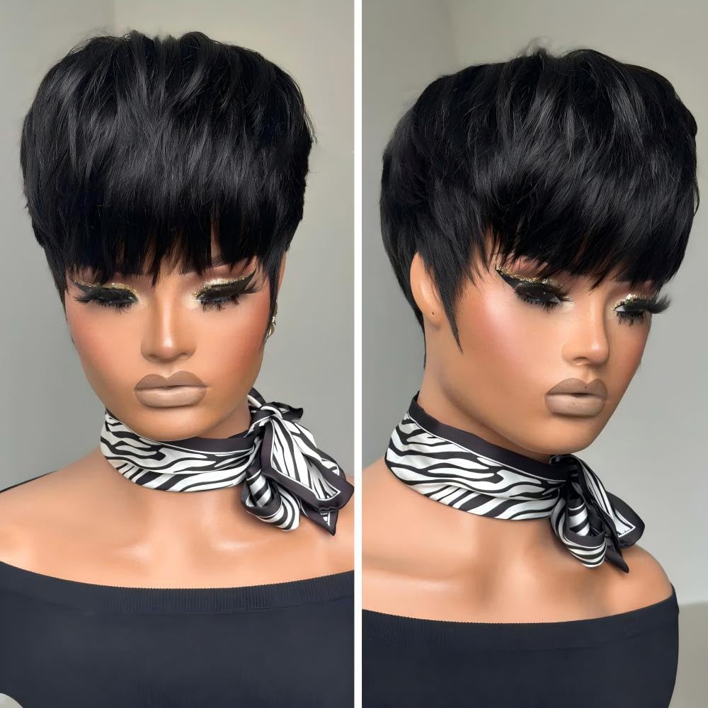 Bulapla pixie cut wig back view, natural volume with layered texture.