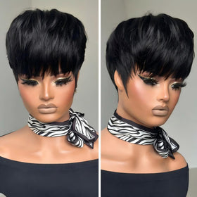 Bulapla pixie cut wig back view, natural volume with layered texture.