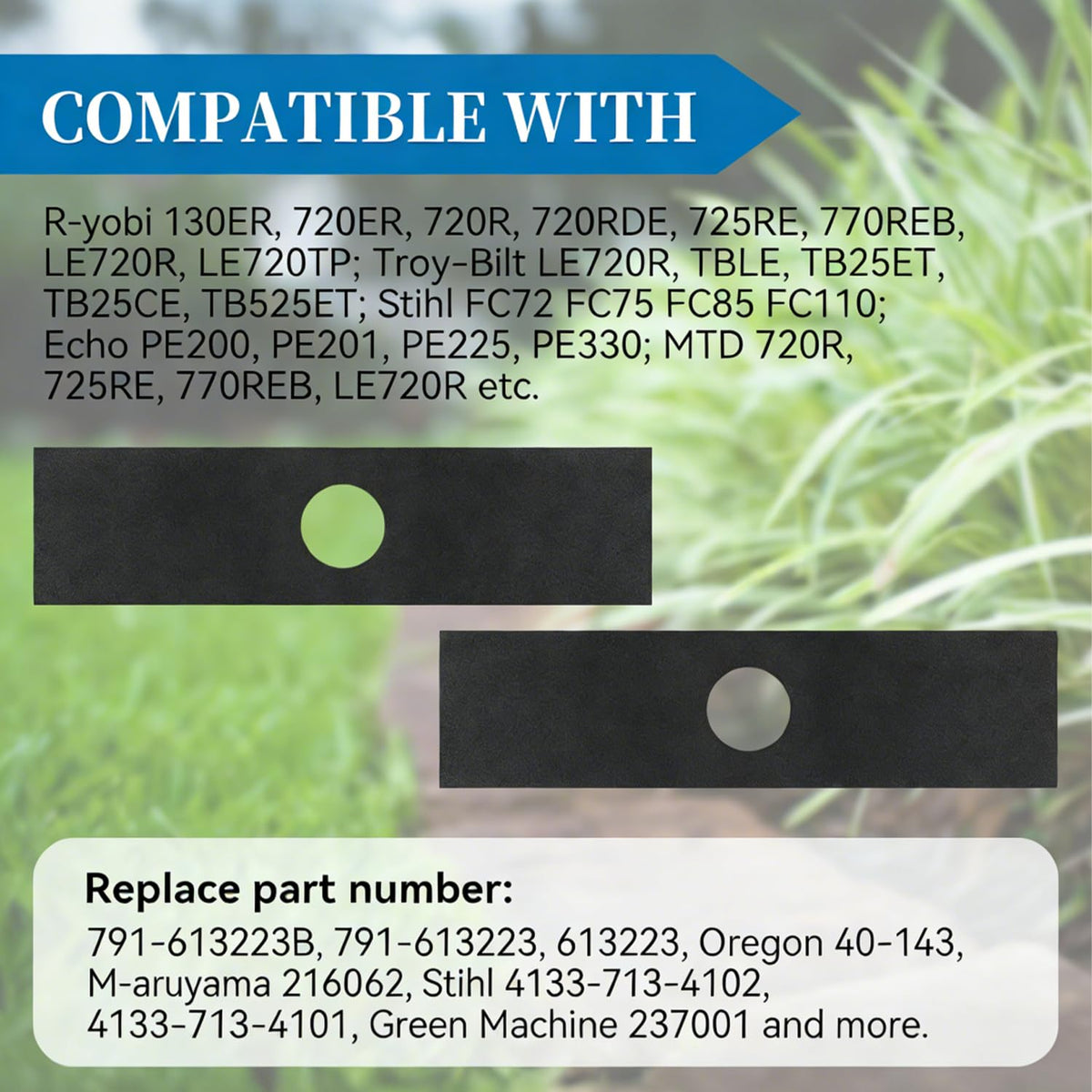 Bularie edger blade compatibility chart highlights Ryobi, Troy-Bilt, Stihl, Echo