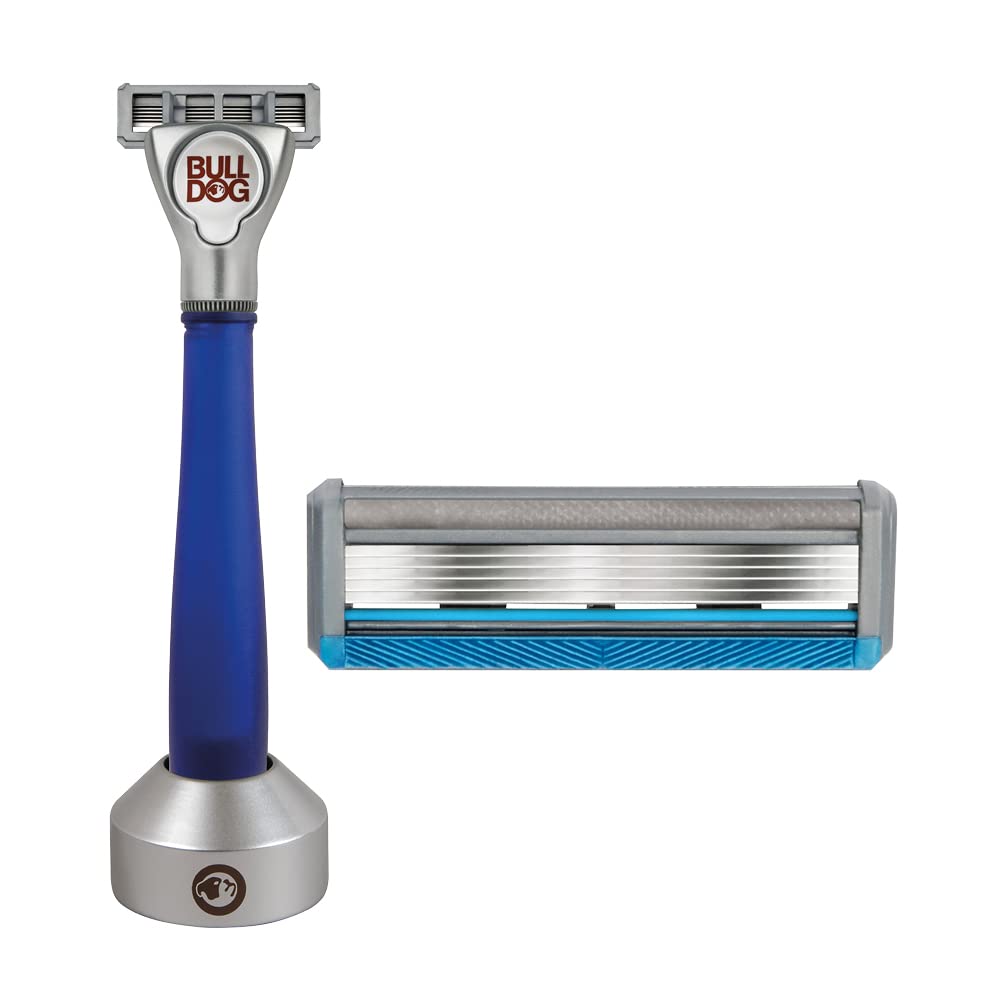 Bulldog glass razor stand keeps the razor dry and display-ready.