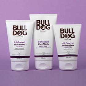 Bulldog Moisturizer on palm shows pea-sized amount for daily use.