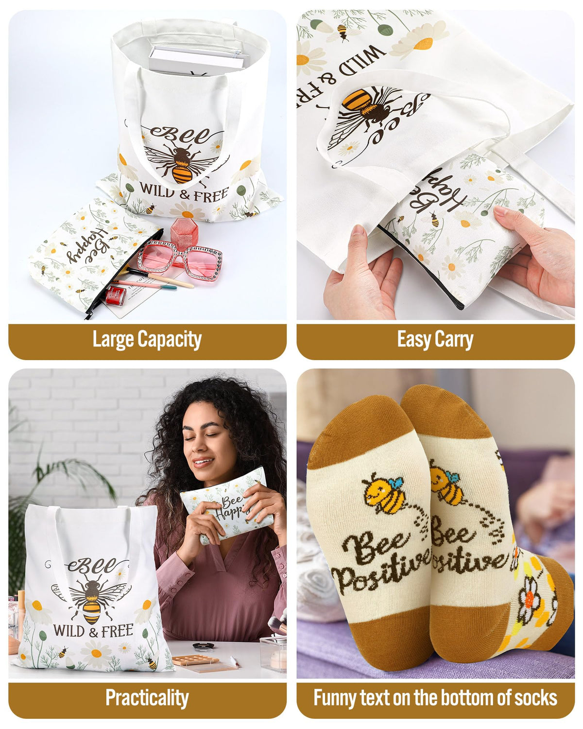 Bulyoou Bee tote interior pocket keeps small items secure