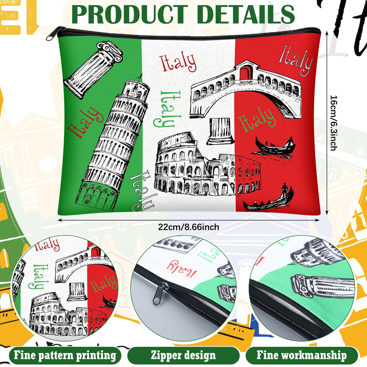 Bulyoou Italy cosmetic bag Florence pattern doubles as a stylish daily wallet.