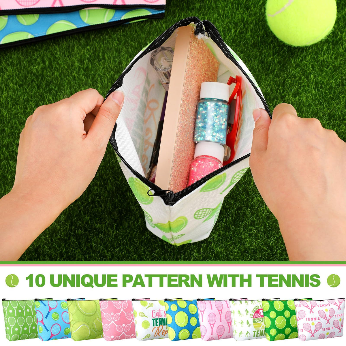 Bulyoou tennis makeup bag sturdy zipper for safe storage.